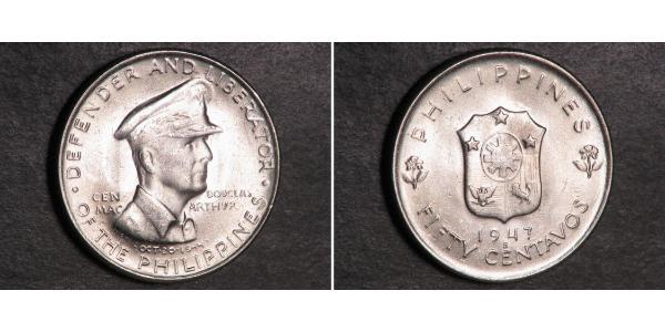 50 Сентаво Филиппины Серебро Douglas MacArthur (1880 - 1964) 