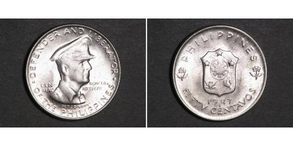 50 Сентаво Филиппины Серебро Douglas MacArthur (1880 - 1964) 