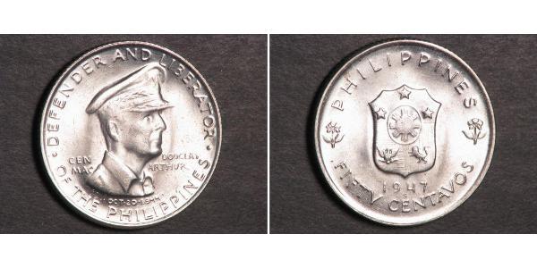 50 Сентаво Филиппины Серебро Douglas MacArthur (1880 - 1964) 