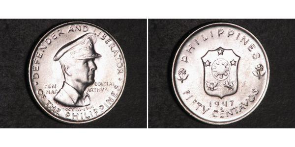 50 Сентаво Филиппины Серебро Douglas MacArthur (1880 - 1964) 