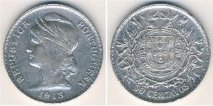50 Сентаво Перша Португальська Республіка (1910 - 1926) Срібло 