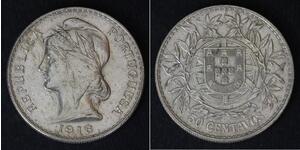 50 Сентаво Перша Португальська Республіка (1910 - 1926) Срібло 