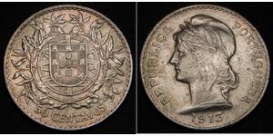 50 Сентаво Перша Португальська Республіка (1910 - 1926) Срібло 
