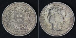 50 Сентаво Перша Португальська Республіка (1910 - 1926) Срібло 