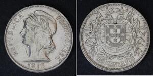 50 Сентаво Перша Португальська Республіка (1910 - 1926) Срібло 