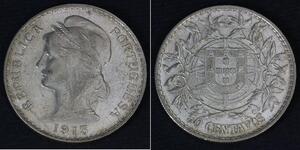 50 Сентаво Перша Португальська Республіка (1910 - 1926) Срібло 