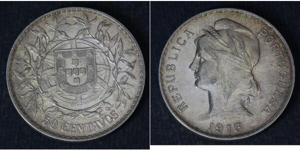 50 Сентаво Перша Португальська Республіка (1910 - 1926) Срібло 
