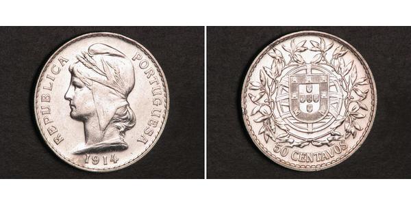 50 Сентаво Перша Португальська Республіка (1910 - 1926) Срібло 