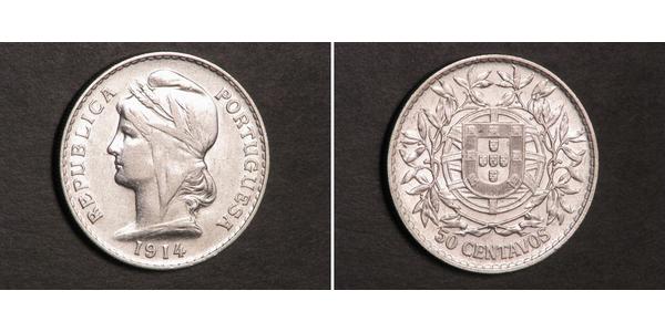 50 Сентаво Перша Португальська Республіка (1910 - 1926) Срібло 