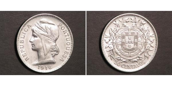 50 Сентаво Перша Португальська Республіка (1910 - 1926) Срібло 