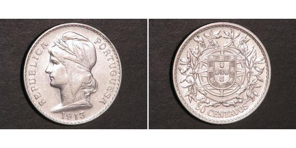 50 Сентаво Перша Португальська Республіка (1910 - 1926) Срібло 