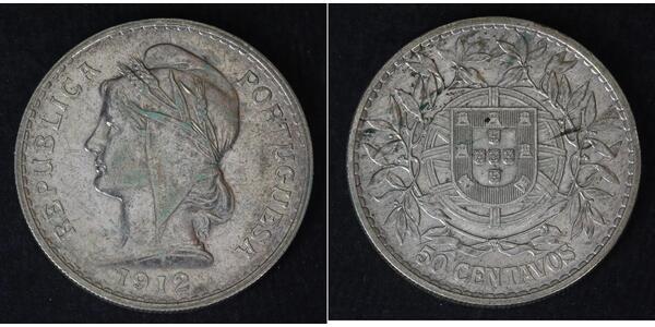 50 Сентаво Перша Португальська Республіка (1910 - 1926) Срібло 