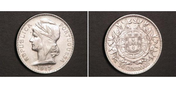 50 Сентаво Перша Португальська Республіка (1910 - 1926) Срібло 