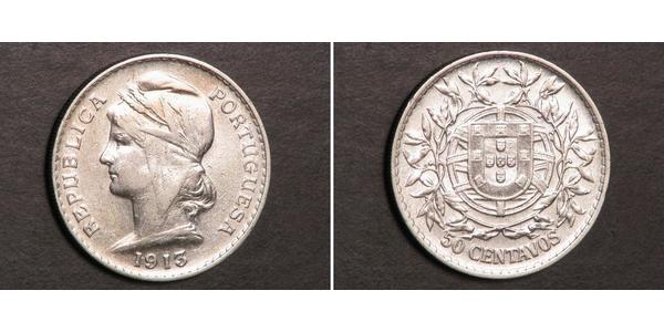 50 Сентаво Перша Португальська Республіка (1910 - 1926) Срібло 