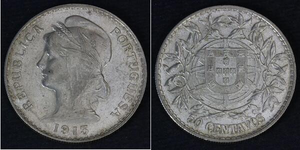 50 Сентаво Перша Португальська Республіка (1910 - 1926) Срібло 