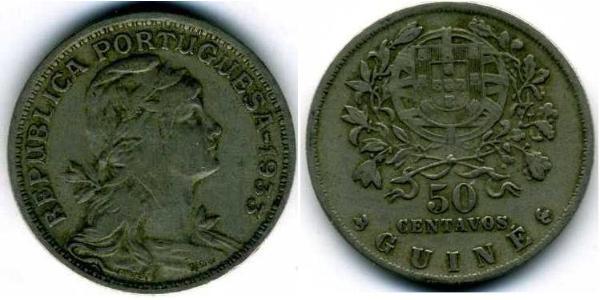50 Сентаво Португальска Гвінея (1474-1974) Цинк/Олово/Мідь 