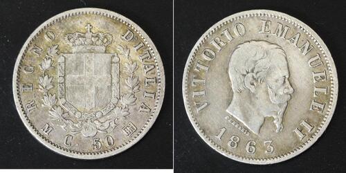 50 Сентесімо Kingdom of Italy (1861-1946) Срібло Victor Emmanuel II of Italy (1820 - 1878)