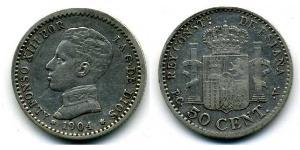 50 Сентимо Королевство Испания (1874 - 1931) Серебро Alfonso XIII of Spain (1886 - 1941)