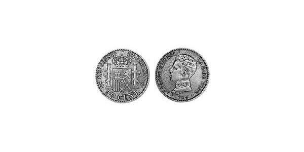 50 Сентимо Королевство Испания (1874 - 1931) Серебро Alfonso XIII of Spain (1886 - 1941)