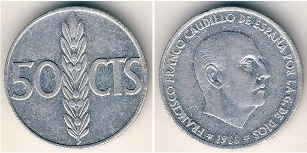 50 Сентімо Francoist Spain (1936 - 1975) Алюміній Франциско Франко(1892 – 1975)