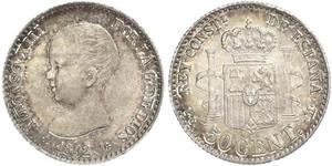 50 Сентімо Королівство Іспанія (1874 - 1931) Срібло 