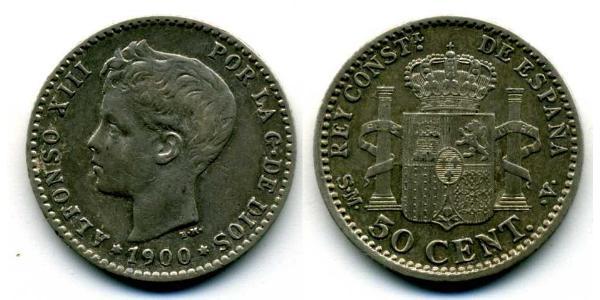 50 Сентімо Королівство Іспанія (1874 - 1931) Срібло Alfonso XIII of Spain (1886 - 1941)