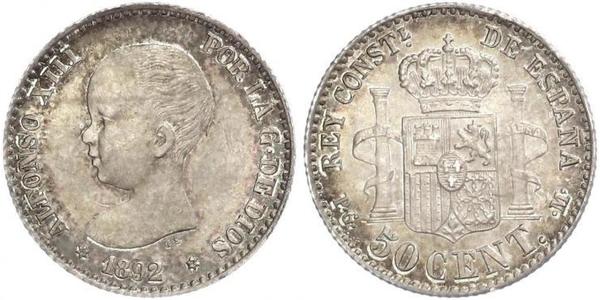50 Сентімо Королівство Іспанія (1874 - 1931) Срібло 