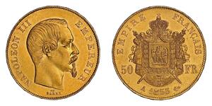50 Франк Second French Empire (1852-1870) Золото Наполеон ІІІ Бонапарт (1808-1873)