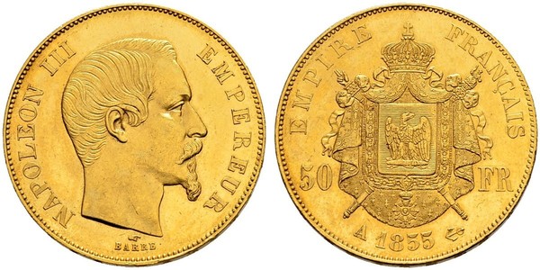 50 Франк Second French Empire (1852-1870) Золото Наполеон ІІІ Бонапарт (1808-1873)