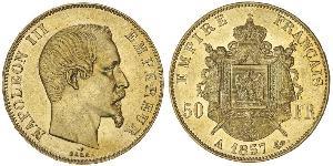 50 Франк Вторая французская империя (1852-1870) Золото Наполеон III Бонапарт (1808-1873)