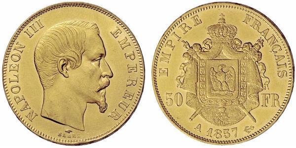 50 Франк Вторая французская империя (1852-1870) Золото Наполеон III Бонапарт (1808-1873)