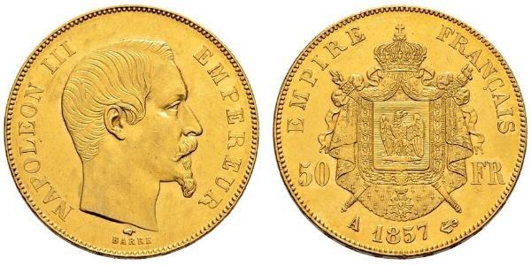 50 Франк Вторая французская империя (1852-1870) Золото Наполеон III Бонапарт (1808-1873)