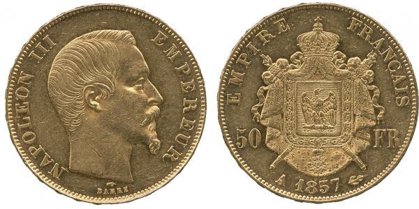 50 Франк Вторая французская империя (1852-1870) Золото Наполеон III Бонапарт (1808-1873)