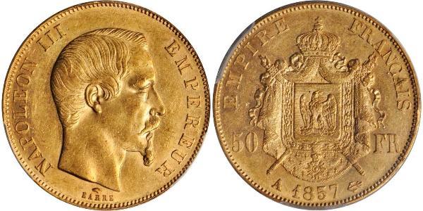 50 Франк Вторая французская империя (1852-1870) Золото Наполеон III Бонапарт (1808-1873)
