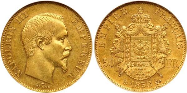 50 Франк Вторая французская империя (1852-1870) Золото Наполеон III Бонапарт (1808-1873)