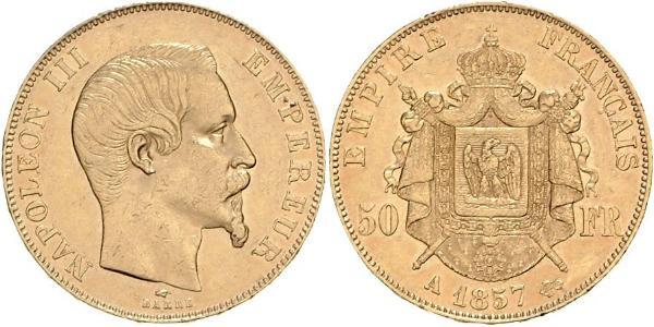 50 Франк Вторая французская империя (1852-1870) Золото Наполеон III Бонапарт (1808-1873)