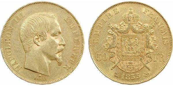 50 Франк Вторая французская империя (1852-1870) Золото Наполеон III Бонапарт (1808-1873)