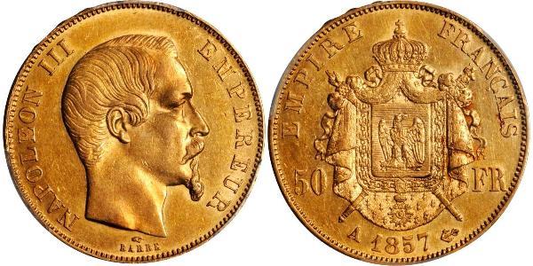 50 Франк Вторая французская империя (1852-1870) Золото Наполеон III Бонапарт (1808-1873)
