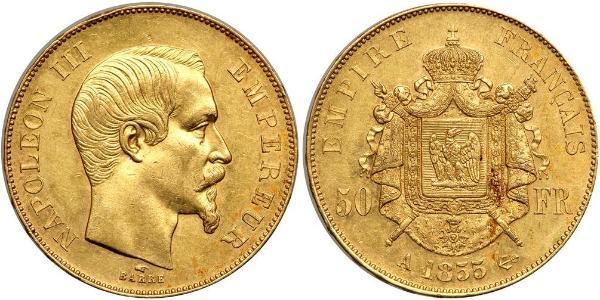50 Франк Вторая французская империя (1852-1870) Золото Наполеон III Бонапарт (1808-1873)