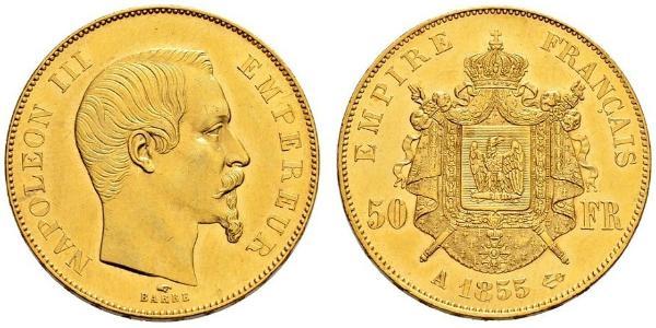 50 Франк Вторая французская империя (1852-1870) Золото Наполеон III Бонапарт (1808-1873)