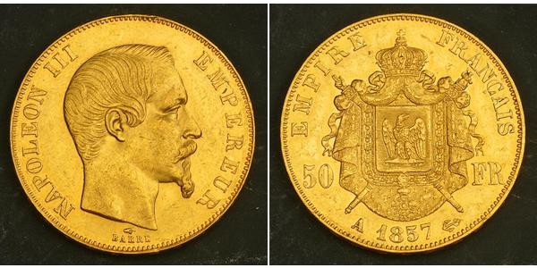 50 Франк Вторая французская империя (1852-1870) Золото Наполеон III Бонапарт (1808-1873)
