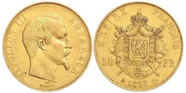 50 Франк Вторая французская империя (1852-1870) Золото Наполеон III Бонапарт (1808-1873)