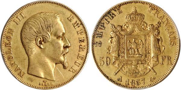 50 Франк Вторая французская империя (1852-1870) Золото Наполеон III Бонапарт (1808-1873)