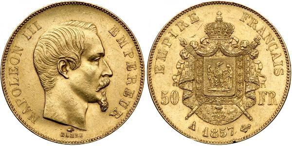50 Франк Вторая французская империя (1852-1870) Золото Наполеон III Бонапарт (1808-1873)