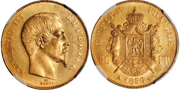 50 Франк Вторая французская империя (1852-1870) Золото Наполеон III Бонапарт (1808-1873)