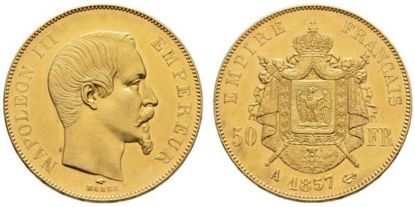 50 Франк Вторая французская империя (1852-1870) Золото Наполеон III Бонапарт (1808-1873)