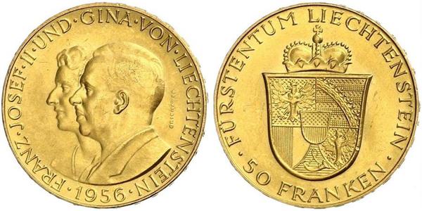 50 Франк Лихтенштейн Золото Franz Joseph II, Prince of Liechtenstein (1938 - 1989) 