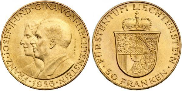 50 Франк Лихтенштейн Золото Franz Joseph II, Prince of Liechtenstein (1938 - 1989) 
