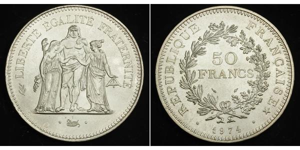 50 Франк French Fifth Republic (1958 - ) Срібло 