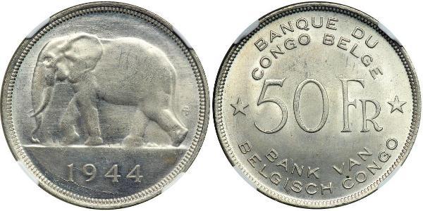 50 Франк Бельгійське Конго (1908 - 1960) Срібло 
